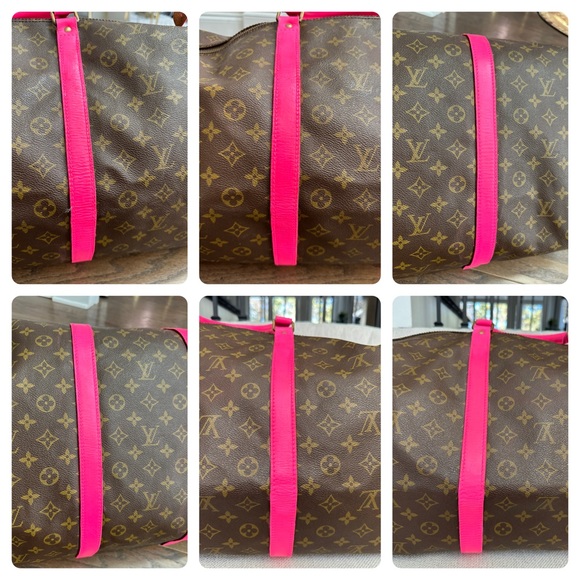 💯 LOUIS VUITTON Monogram Pink Trim Keepall 55 Brown Luggage Bag - Picture 6 of 13